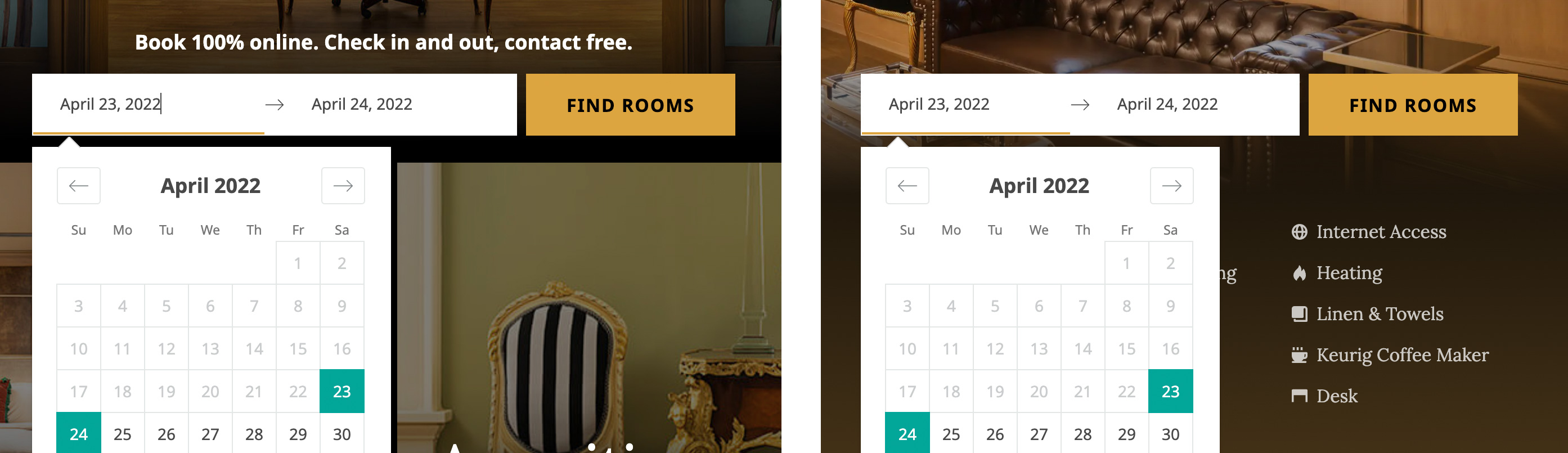 Find Room component on The Edward Hotel website