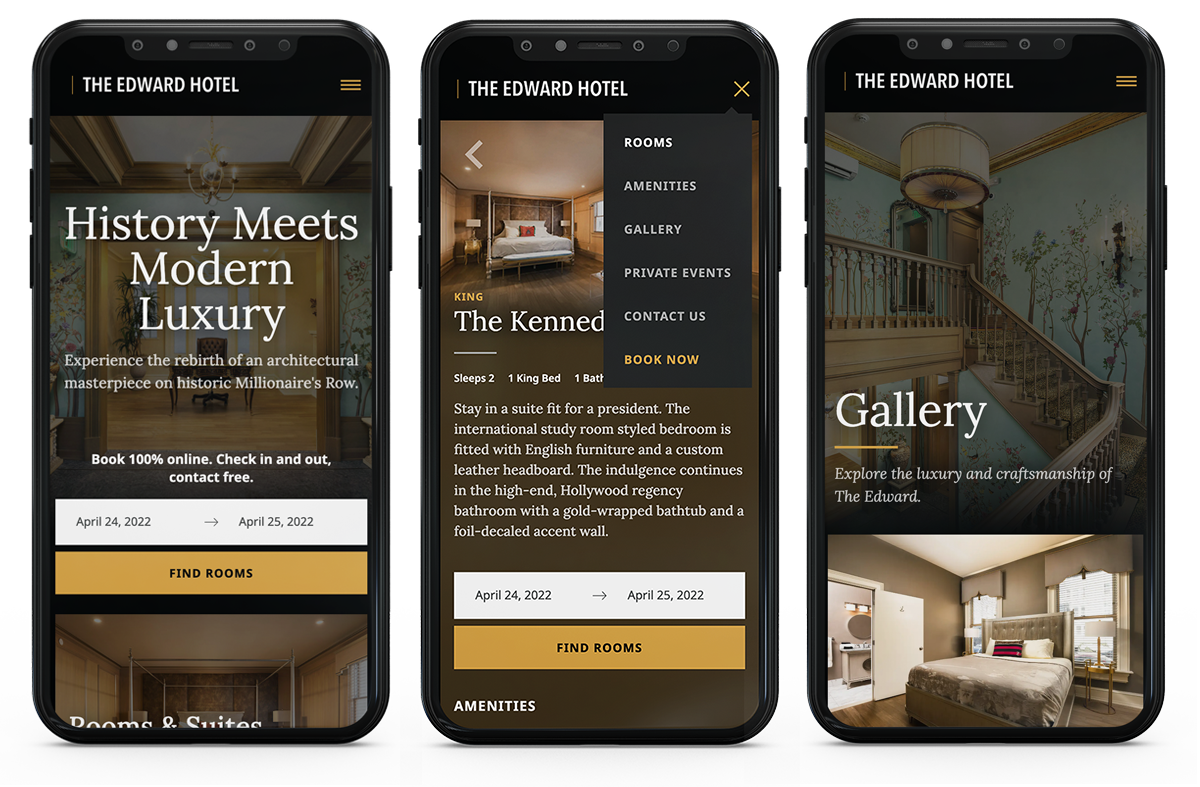 Mobile responsive layouts for The Edward Hotel website